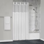Protect360° Satin Ribbon Shower Curtain, Snap-in Liner, Hook Free, Antimicrobial, 71x77, White/White